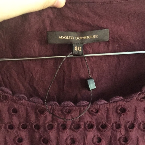 Adolfo Dominguez designer eyelet and lace plum dress Tie waist Feminine flirty 6 - Picture 4 of 14